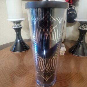 Starbucks 2014 Black Silver Foil Sunburst Venti Cold Cup Tumbler
